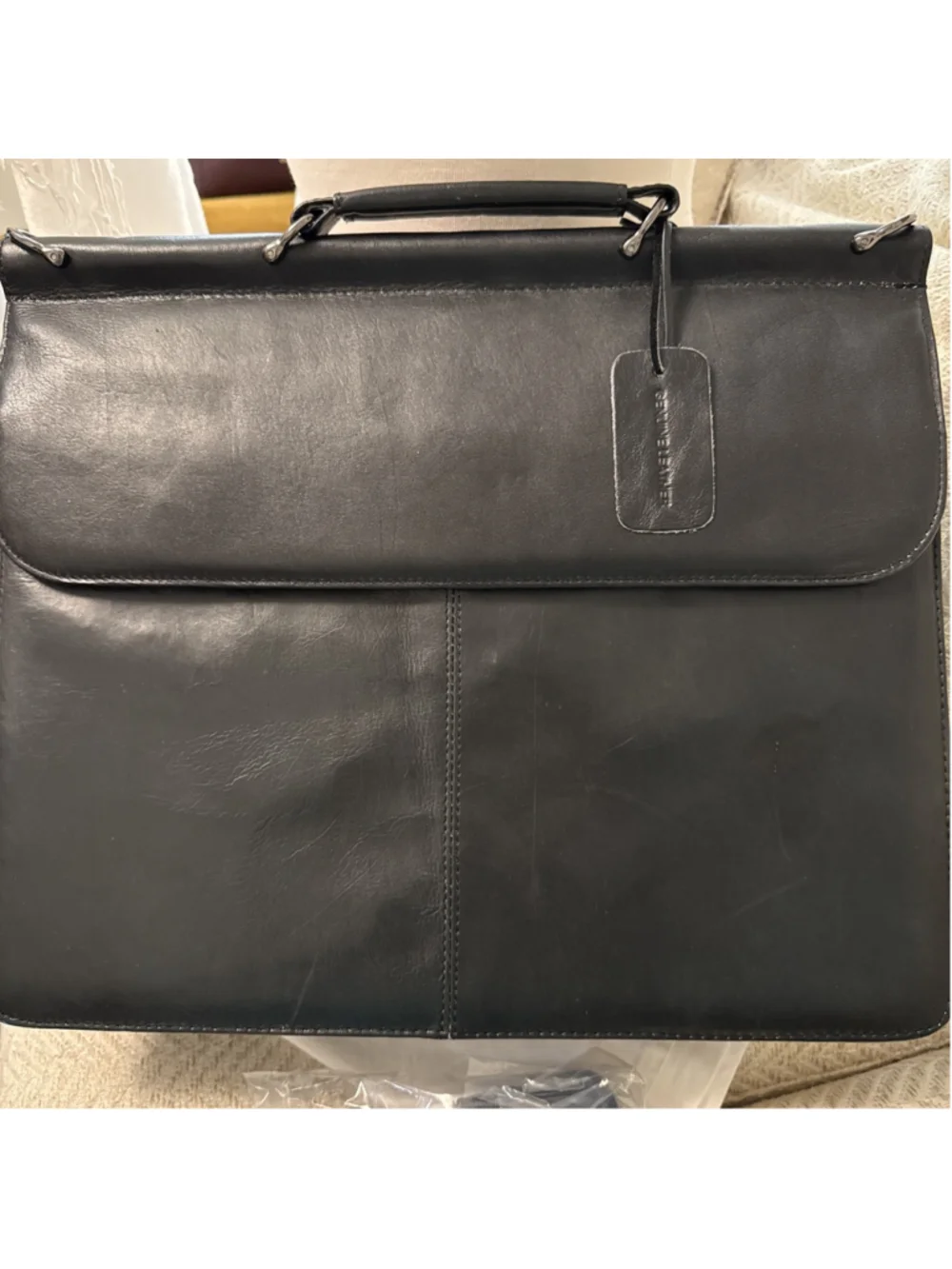 KENNETH COLE NEW YORK Black Leather Laptop Briefcase Large